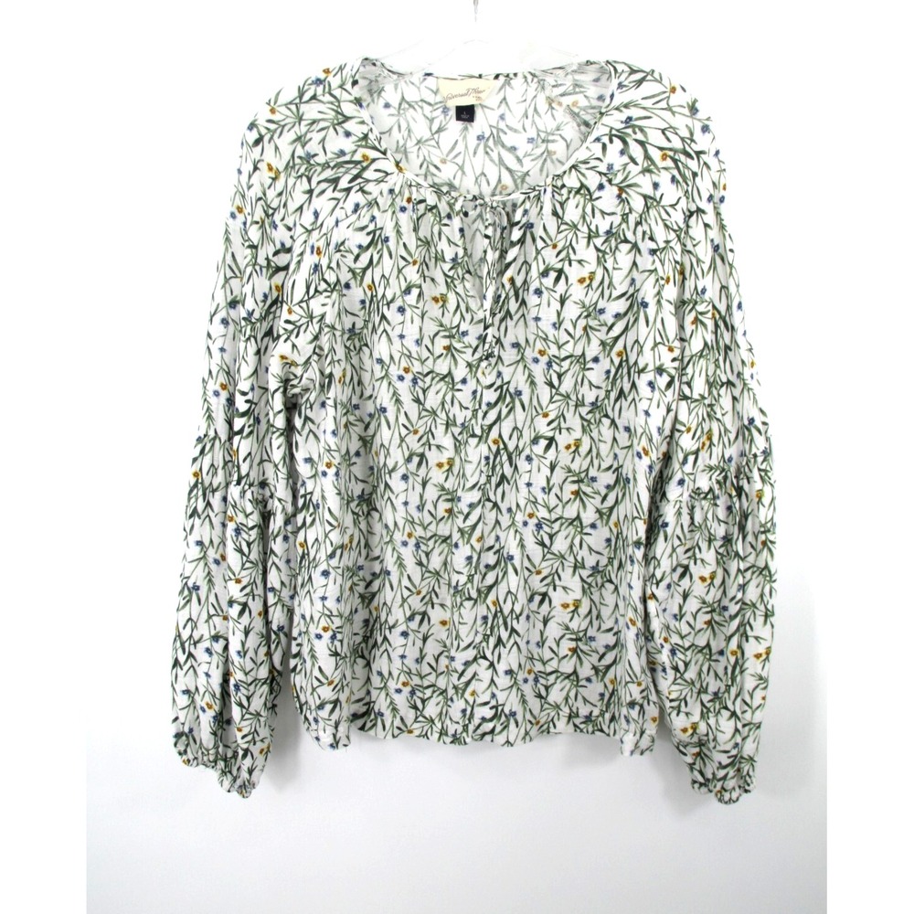 UNIVERSAL THREAD Pullover Tunic Blouse Women Large White Floral Long Sleeve